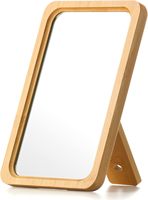Miroir de courtoisie pliant en bambou naturel portable petit miroir de maquillage de bureau avec support de poche bon miroir cosmétique