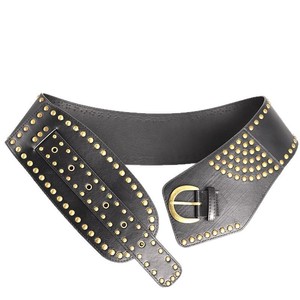 <span class=keywords><strong>Ceinture</strong></span> large vintage pour femme, <span class=keywords><strong>ceinture</strong></span> élastique à clous, <span class=keywords><strong>ceinture</strong></span> extensible avec rivets, <span class=keywords><strong>boucle</strong></span> en métal - Product Image 5