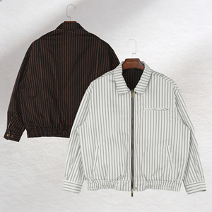 Vestes réversibles pour hommes, style polyvalent, Harrington classique, rayures verticales, multi-poches, ourlet élastique - Product Image 2