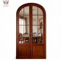 DEMEA Porte battante insonorisée pour salon d'appartement moderne, cadre en bois massif, grands panneaux de verre, porte à double arche finie