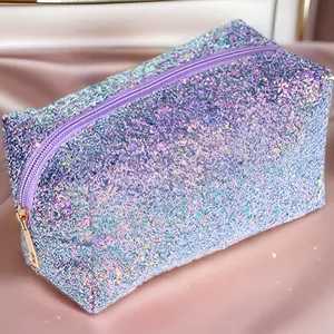Custom Logo PVC Makeup and Toiletry Travel Bag Glitter Storage Case with Zipper Closure Fashionable Lady Style