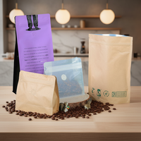 Sacs refermables en PE compostables et écologiques personnalisés, avec valve, 500g 1kg, emballage pour café brun avec huit côtés scellés, prêts à l'emploi