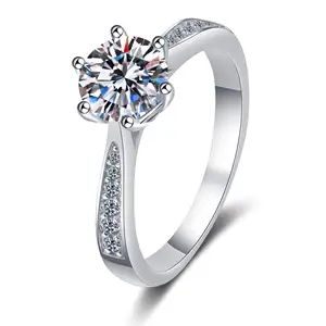 Bague de mariage pour femme en argent pur 925 Moissanite à six griffes incrustées