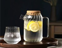 Carafe élégante en verre de qualité supérieure avec couvercle en bois Pichet à boisson élégant pour usage domestique pour eau froide Thé glacé Jus Limonade