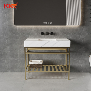 Mueble de Baño Moderno de Superficie Sólida Acrílica con <span class=keywords><strong>Base</strong></span> de Lavabo de Acero Inoxidable <span class=keywords><strong>para</strong></span> Hotel, Mueble de Baño con Lavabo de Piedra - Product Image 5