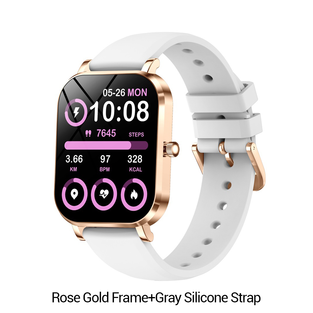 Rose Gold Frame+Gray Silicone Strap