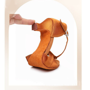 Zapatos de Baile Latino de Satén para Mujer, Punta Abierta, Correa en T, Hebilla con Pedrería, Tacón Ancho, Multicolor, para Salsa y Baile de Salón - Product Image 6