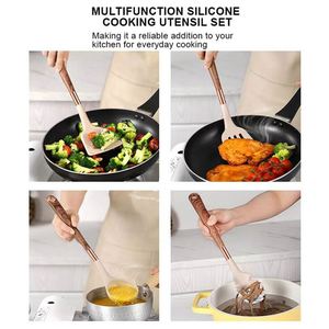 Hot Selling Wood Grain Covered Handle Silicone Kitchen Utensils Set Nonstick Kitchenware Spoon Spatula Turner Tongs Gadgets Kits - Product Image 4
