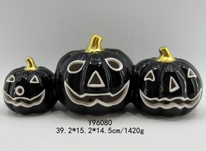 Décoration d'Halloween 2020, 3 citrouilles en céramique - Product Image 4