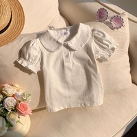 Chemise polo en coton pour filles, col de poupée, manches bouffantes, été, manches courtes, haut décontracté
