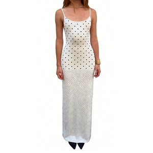 Women's <b>Spaghetti</b> <b>Strap</b> Polka Dot Maxi Dress Dot Print Bodycon Gown With Back Slit for Casual & Party Wear Dresses Fashion - Product Image 1