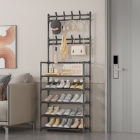 Porte-manteau multifonctionnel non pliable et détachable avec crochets, étagère à chaussures, organisateur d'entrée peu encombrant, et porte-vêtements sur pied