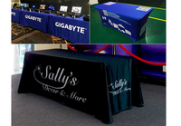 Housses de table extensibles personnalisées en polyester et spandex de 6 pieds, légères, imprimées numériquement, pour cadeaux promotionnels et publicité en salon professionnel