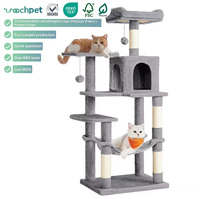Arbre à chat multicouche en peluche gris clair avec grattoirs et lit pour chat en bois de luxe moderne personnalisé en usine condo
