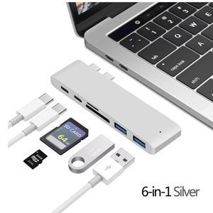 Hub USB C 7 en 1, double type C vers HDTV 4K, USB 3.0, <span class=keywords><strong>Thunderbolt</strong></span> 3, lecteur de carte TF SD, station d'accueil pour Macbook Pro - Product Image 3