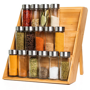 Organizzatore per <span class=keywords><strong>Spezie</strong></span> <span class=keywords><strong>da</strong></span> Cucina in Bambù, Portaspezie Moderno a Tre Livelli con Gambe Pieghevoli per Piano di Lavoro - Product Image 1