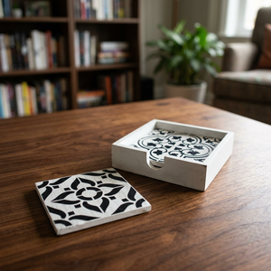 Juego de Posavasos y Manteles Individuales Clásicos Ecológicos con Incrustaciones de Hueso, 550 mm de Diámetro, 10 mm de Grosor, Decoración de Mesa, Exhibición de Bebidas y Café BS - Product Image 1
