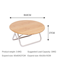 Table de camping et pique-nique pliante portable d'extérieur, mini, ronde, avec cadre en aluminium et plateau en bambou, basse, avec sac de transport, 2 places, vente en gros