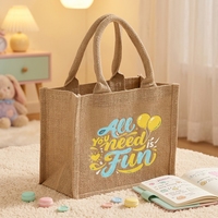 Sac fourre-tout en jute personnalisé avec soufflet intégral pour événements ludiques pour enfants, idéal pour les activités de plein air et comme sac cadeau