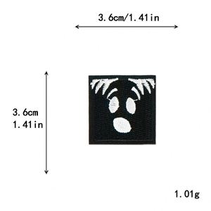 Patch thermocollant en tissu brodé créatif, motif carré noir avec expression amusante, pour vêtements, chapeaux et sacs à dos - Product Image 3