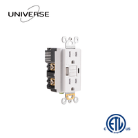 Prise murale combinée blanche homologuée ETL 15A avec GFCI, auto-test et chargeur USB (Type-A + Type-C) 5V/4.8A