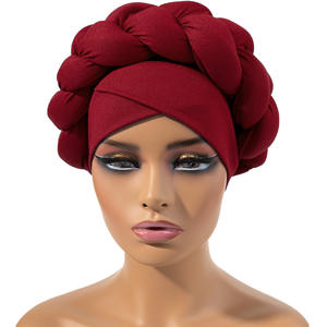 Venda quente Trança Africana Torção Grande Turbante Cap Estilo Étnico Cruz Testa Trança Acochoada Mulheres Turbante Bonnet - Product Image 3