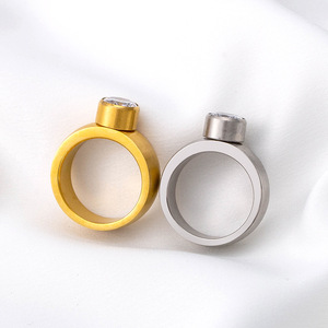 Geometric Gold <b>Titanium</b> Steel Couple <b>Ring</b> With Detachable Zircon Bezel Setting Unisex Jewelry Gift - Product Image 4
