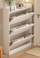 Meuble à chaussures moderne en bois avec 3 tiroirs basculants, autoportant, pour entrée et couloir, blanc