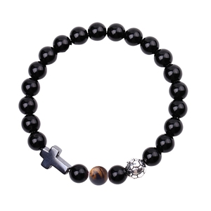 Bracelet élastique en perles <span class=keywords><strong>de</strong></span> <span class=keywords><strong>pierre</strong></span> d'onyx noir 8MM avec croix et breloque ballon <span class=keywords><strong>de</strong></span> football, cristal <span class=keywords><strong>de</strong></span> guérison, bijou fantaisie en pierres précieuses, cadeau pour homme - Product Image 5