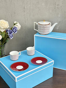 Ensemble thé et café en porcelaine à motif circulaire rouge minimaliste de style européen, collection de céramique très vendue - Product Image 4