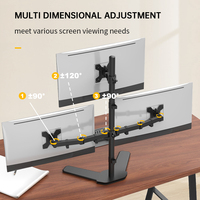 KHCOOHOO Stock LCD Computermonitorbeugel Dubbele Monitorarm Stand Laptop Bureausteun 32 Inch Aluminium Staal 360 Graden Draaibaar Zwart