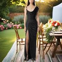 Nouvelle Robe de Soirée Élégante pour Femme, Coupe Ajustée, Taille Haute, Longueur Ras du Sol, Plissée Irrégulière à la Française, Lavable, Idéale pour l'Été