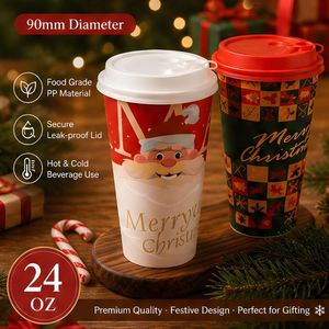 Gobelet de fête à thème de Noël, gobelet en plastique épaissi de 16 oz, pour boissons froides et chaudes, gobelet à thé au lait et café de 24 oz, jetable - Product Image 2