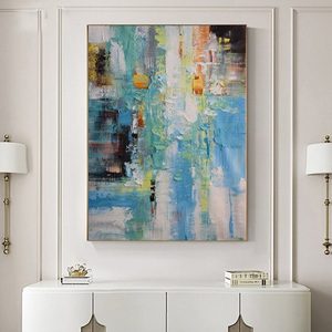 Peinture abstraite moderne contemporaine encadrée en aluminium vert clair et blanc, faite à la main, pour la maison, l'hôtel, le bureau, le salon, art mural suspendu - Product Image 2