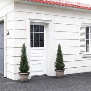 OH nghệ thuật 4ft cây tuyết tùng nhân tạo ngoài trời cây cảnh trong chậu cây bách giả & cây thường xanh Nhà hiên trang trí bộ 2 loại cỏ - Product Image 6