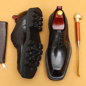 Chaussures habillées pour hommes en cuir véritable, style Derby, à bout carré, légères, respirantes, antidérapantes, à lacets, pour le bureau, toutes saisons - Product Image 3