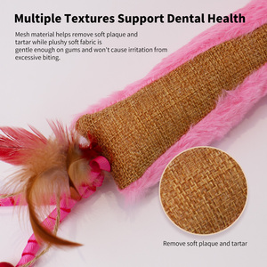Jouet interactif en lin pour chat, motif lapin en peluche, avec plumes et herbe à chat, pour mordiller et mâcher, vente en gros - Product Image 6
