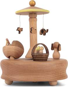 Müzik kutusu ahşap müzik kutusu bahçe uyku bebek Woodgrain 6 inç kayın rüzgar-up müzik heykelcik - Product Image 3