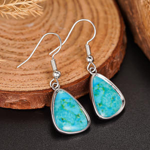 Orecchini Pendenti Turchesi Bohemia, Placcati Argento Anticato, Montatura in Lega di Zinco, Gioielli Moda Donna a Goccia d'Acqua - Product Image 3