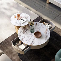 Table basse d'appoint ronde de style moderne Table centrale en acier inoxydable avec tiroirs Table d'angle pour salon et villa