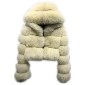Vendita calda inverno abbigliamento caldo Oversize corto il vero cappotto di pelliccia di volpe di marmo donna caldo morbido cappotto di pelliccia di volpe con cappuccio