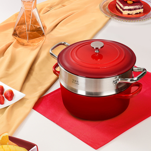 M-cooker <span class=keywords><strong>Cocotte</strong></span> en fonte émaillée à fond plat avec cuiseur vapeur en <span class=keywords><strong>acier</strong></span> inoxydable pour soupes, ragoûts et plats mijotés - Product Image 2