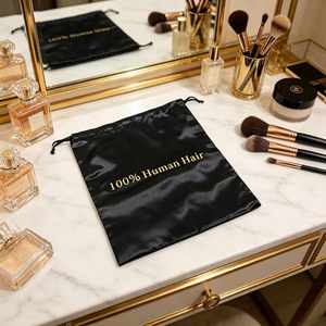 Sac à perruque en satin sophistiqué, sac cadeau de luxe en soie pour extensions de cheveux, pour l'emballage des cheveux, avec logo personnalisé, pochette personnalisée - Product Image 2