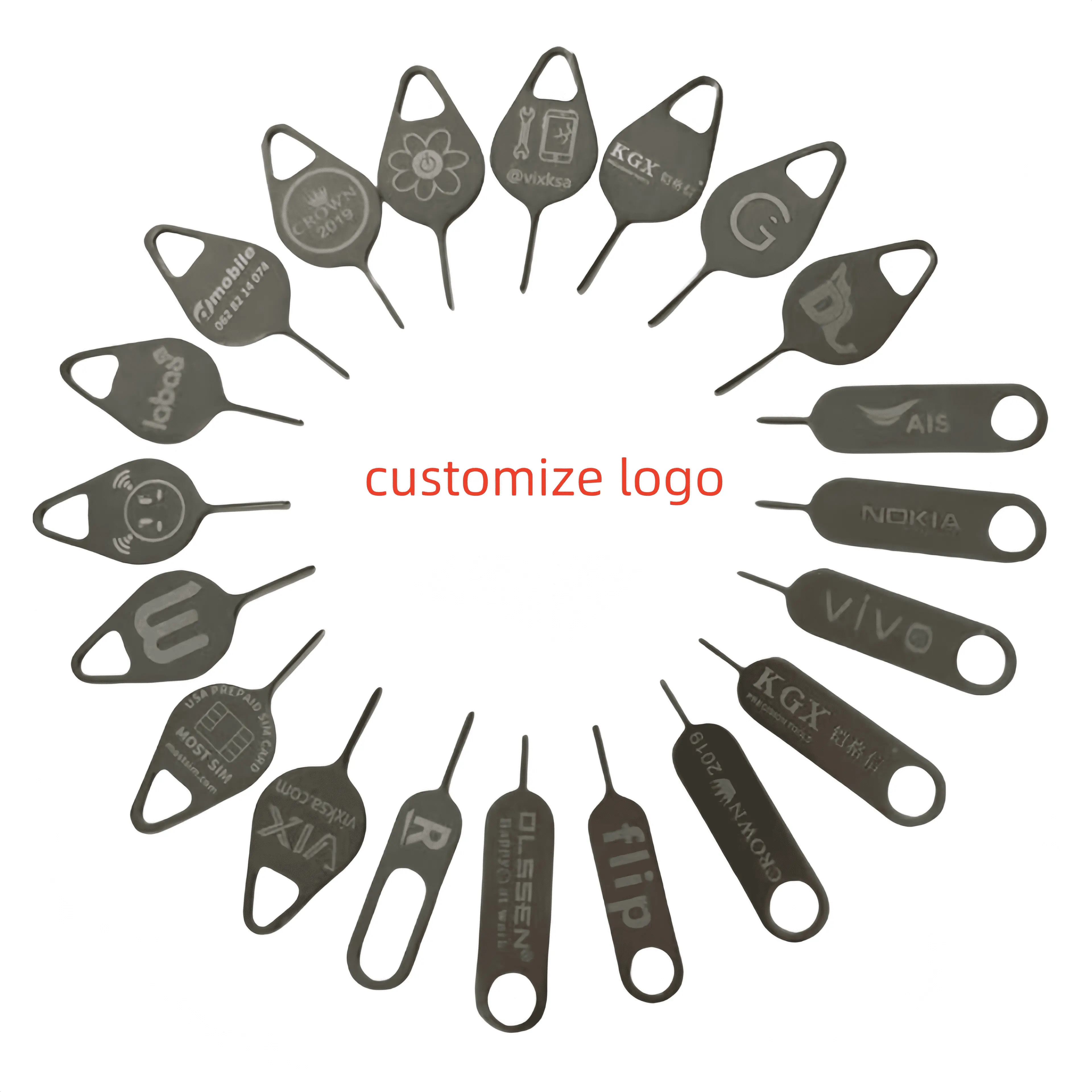 Custom Logo Sim Kaart Pin Sleutel Naald Opener Zilver Vernikkelde Sim Kaart Uitwerper Pin Sims Kaart Voor Telefoon