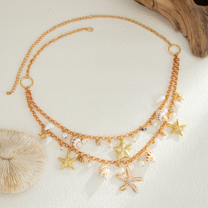 Accesorios Bohemios para la Playa, Cadena de Cintura con Conchas, Imitación de Perlas, Estrella de Mar y Concha, Cadena Corporal con Colgante - Product Image 1