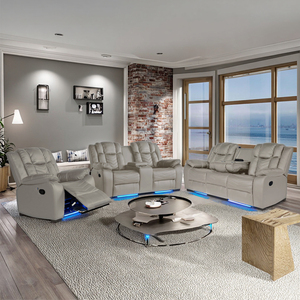 Electric Recliner <b>Sofa</b> Set Faux Leather Power Reclining With LED Lights Contemporary Living Room Furniture - Product Image 2