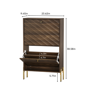 Meuble à chaussures en noyer de 23,6 pouces, style Mid-Century Modern, autoportant, avec pieds en métal, idéal pour le rangement dans l'entrée - Product Image 2