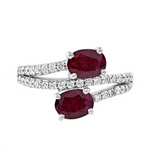 Bague en argent sterling 925 avec rubis et diamant, sertissage à griffes, coupe ovale, bague classique pour femme avec pierre précieuse - Product Image 2
