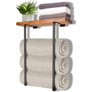 <span class=keywords><strong>Porta</strong></span> Asciugamani da Parete per Bagno con Mensola <span class=keywords><strong>in</strong></span> <span class=keywords><strong>Legno</strong></span> per Asciugamani Arrotolati, Asciugamani da Bagno e Salviette - Product Image 1