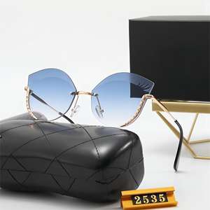 Lunettes de soleil élégantes pour femmes, forme œil de chat, sans monture, vintage, rétro, métal, bleu, violet, <span class=keywords><strong>gris</strong></span>, verres unisexes, lunettes de soleil tendance - Product Image 4